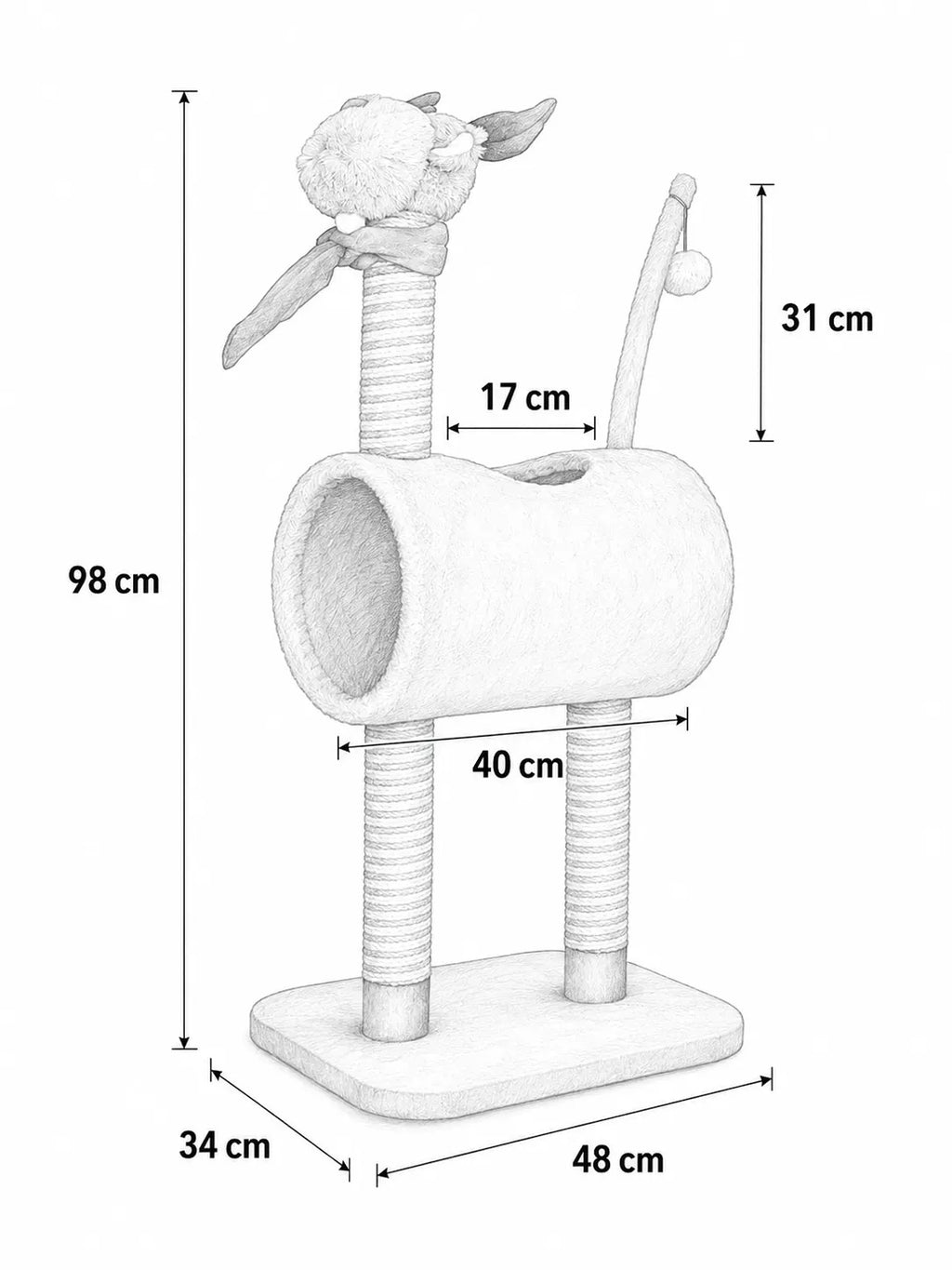 Arbre à Chat Cerf 98 cm avec Niche et Balle-diensions