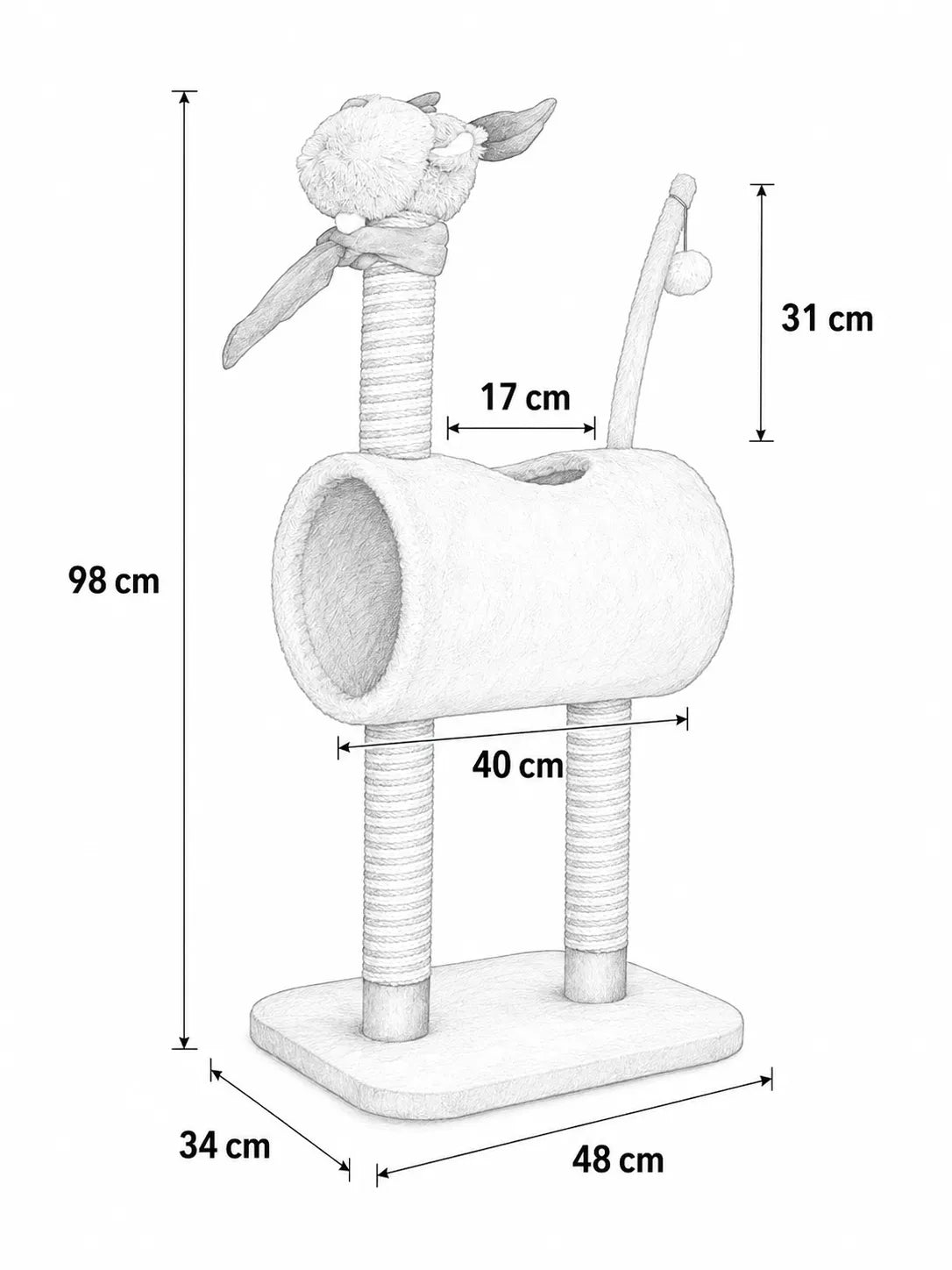 Arbre à Chat Cerf 98 cm avec Niche et Balle-diensions
