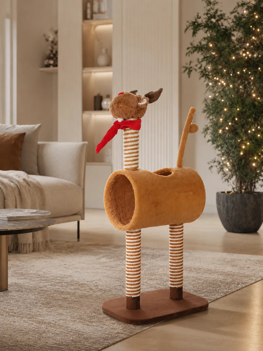 Arbre à Chat Cerf 98 cm avec Niche et Balle-interieur