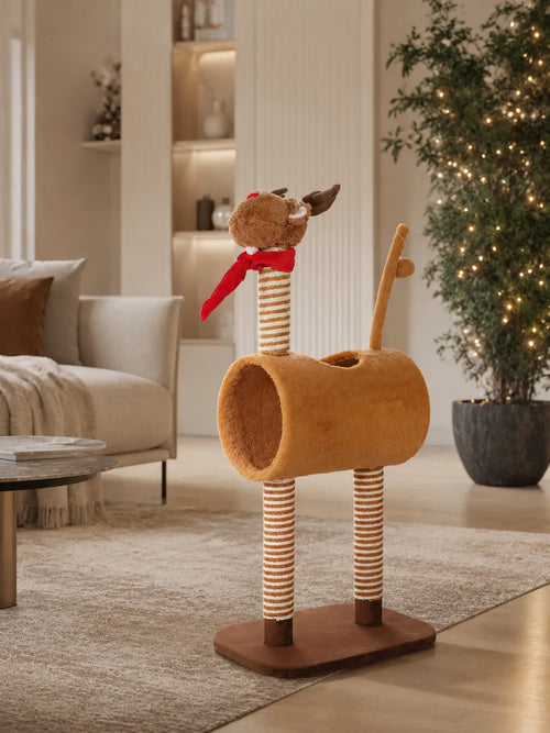 Arbre à Chat Cerf 98 cm avec Niche et Balle-interieur