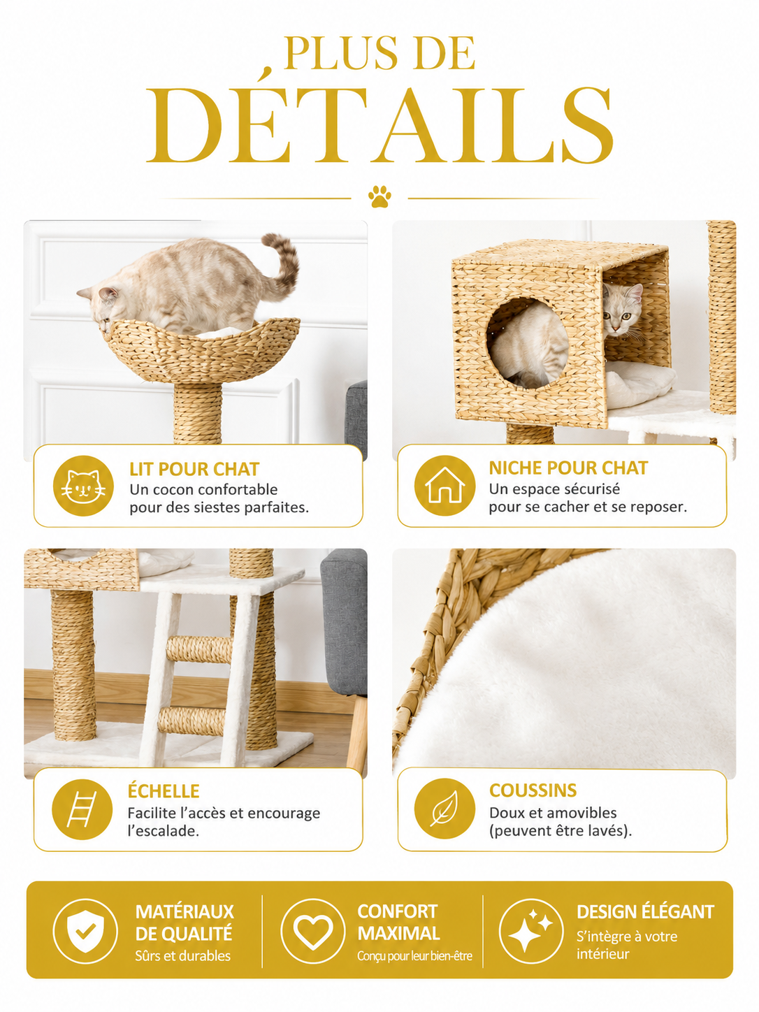 Arbre à Chat Design avec Coussin et Échelle - caracteristique1