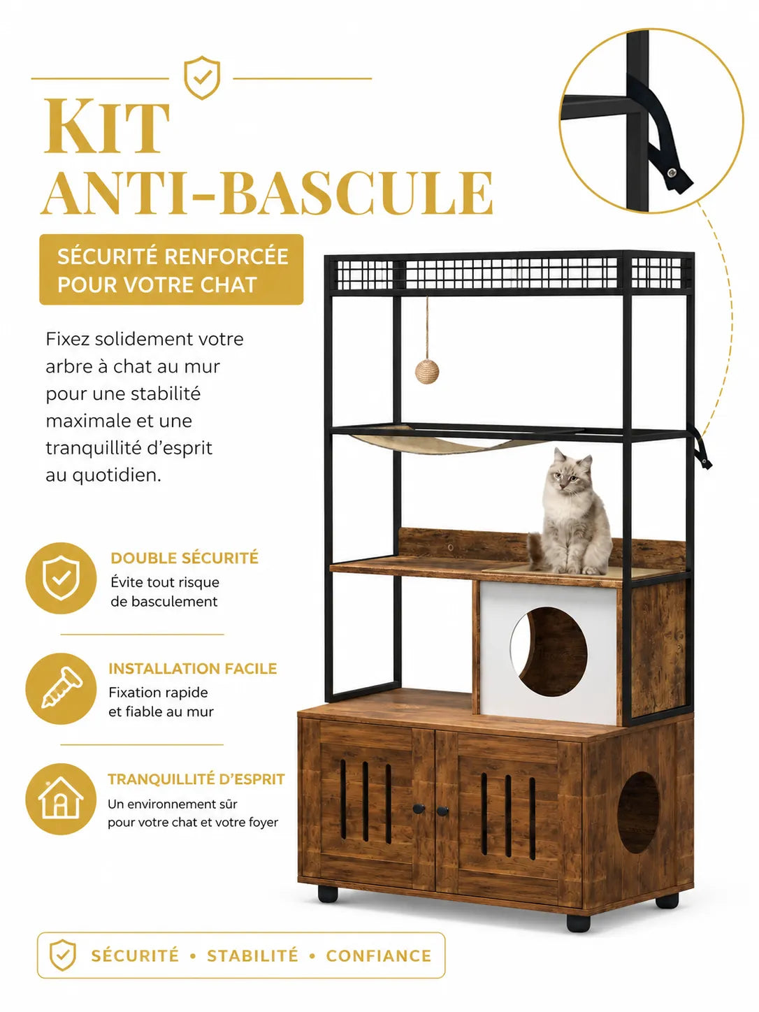Arbre à Chat Litière Bois avec Hamac 152 cm-caracteristique1