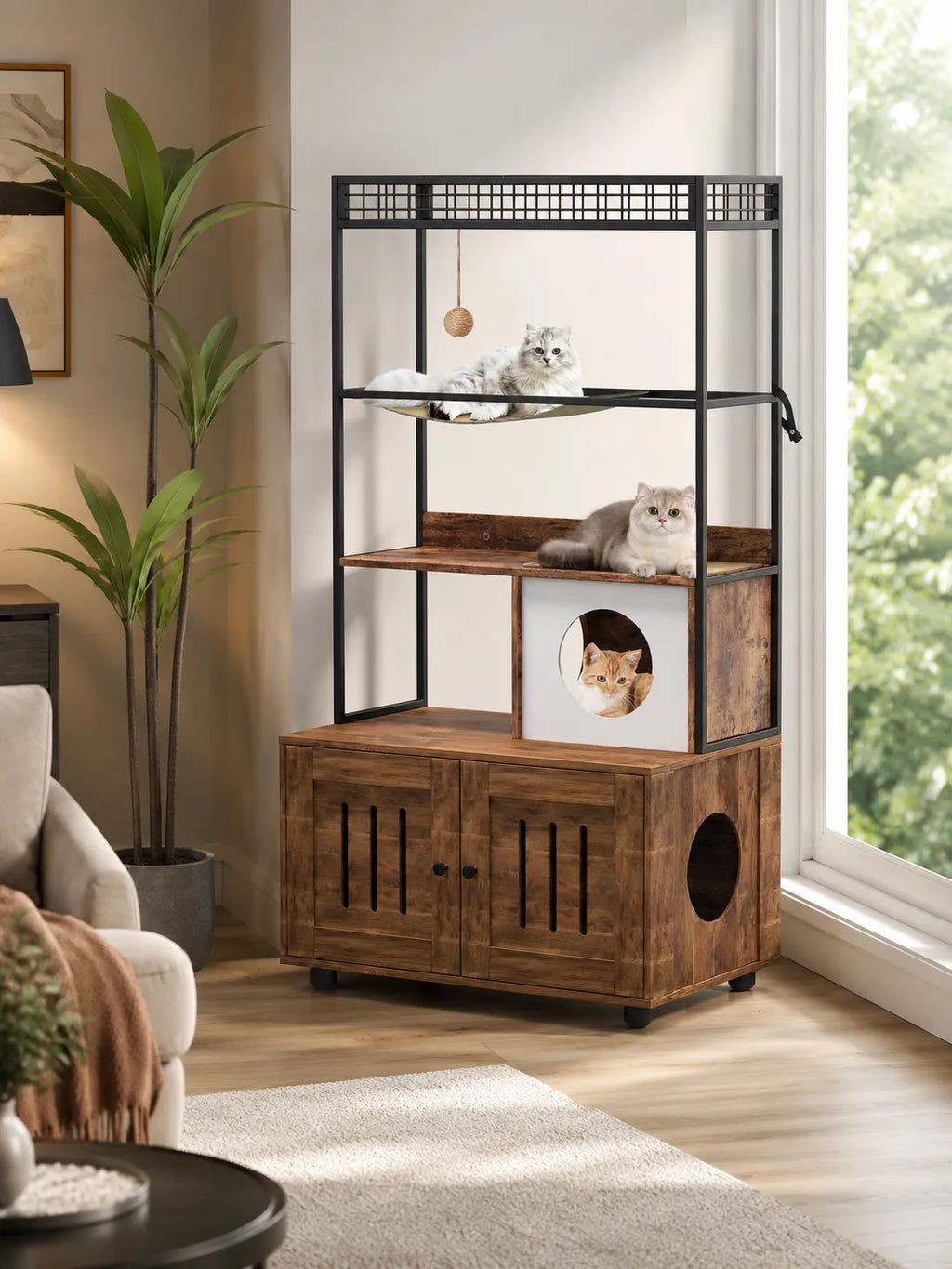 Arbre à Chat Litière Bois avec Hamac 152 cm-interieur