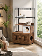 Arbre à Chat Litière Bois avec Hamac 152 cm-interieur