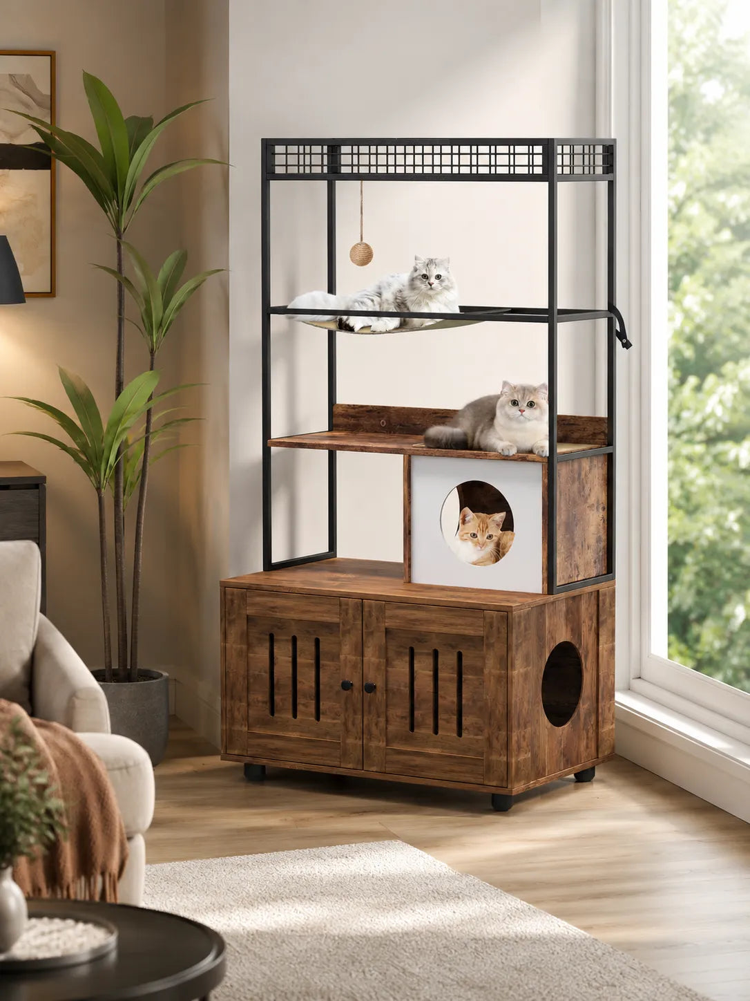 Arbre à Chat Litière Bois avec Hamac 152 cm-interieur