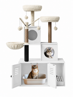 Arbre à Chat Litière blanc avec Perchoirs et Jouets