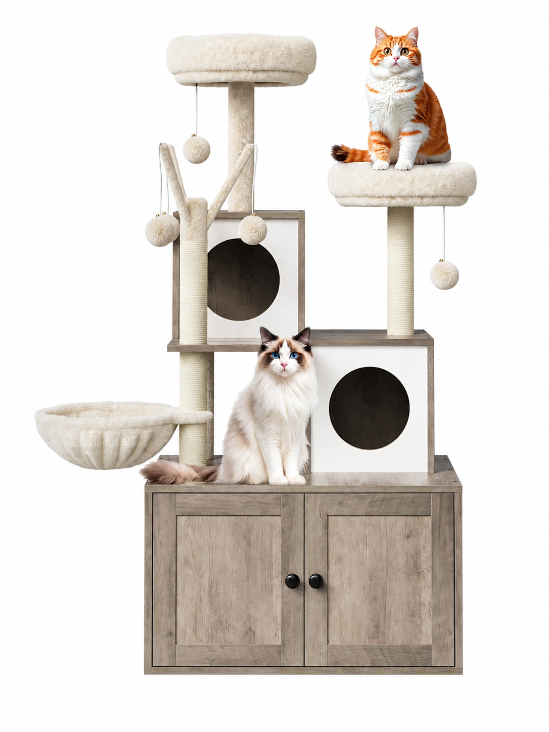 Arbre à Chat Litière gris avec Perchoirs et Jouets
