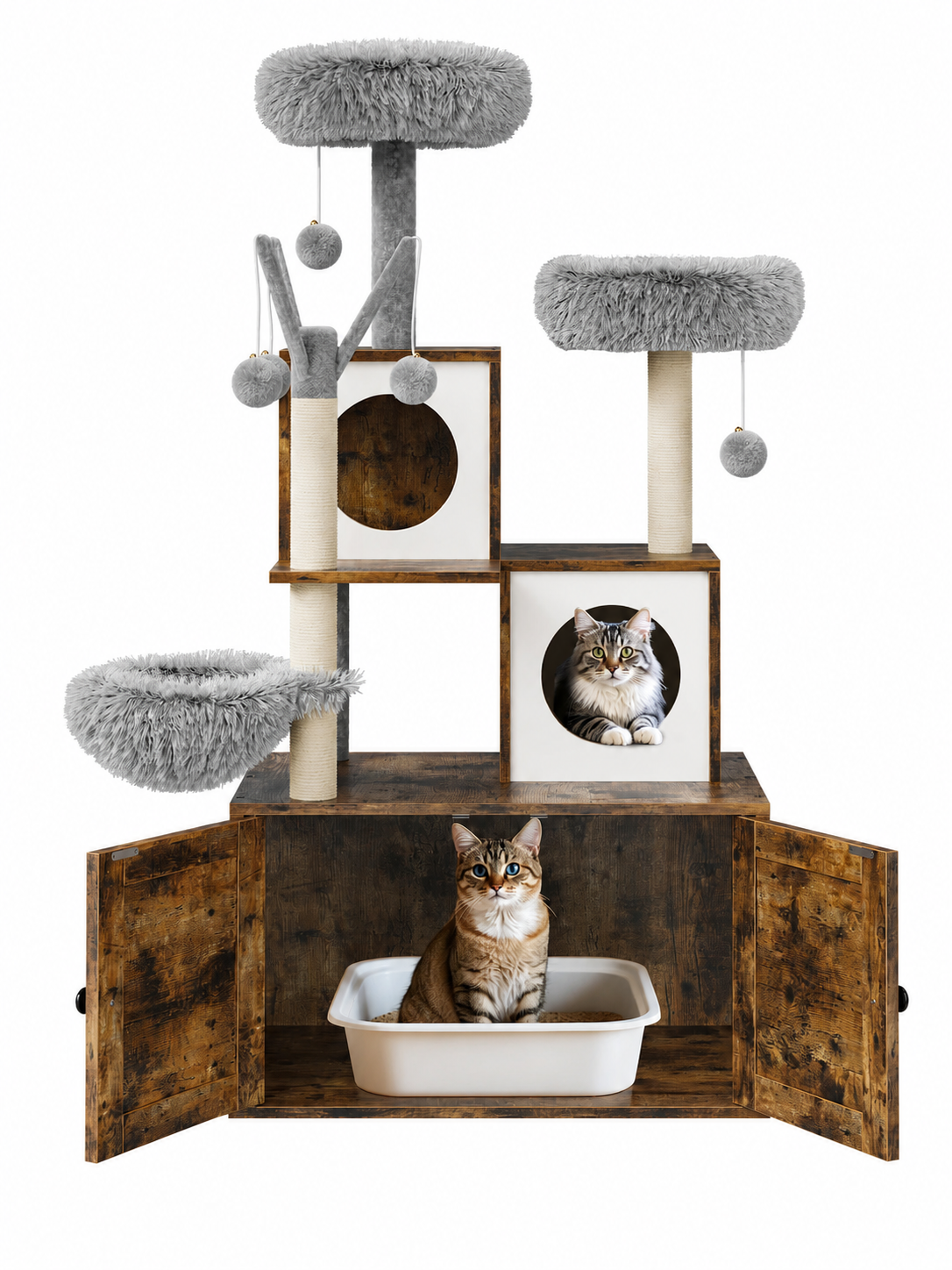 Arbre à Chat Litière marron avec Perchoirs et Jouets