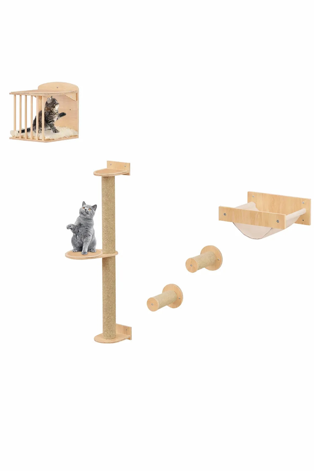 Arbre à Chat Mural 5 Pièces avec Niche et Hamac 3 Niveaux - Sylvéra 