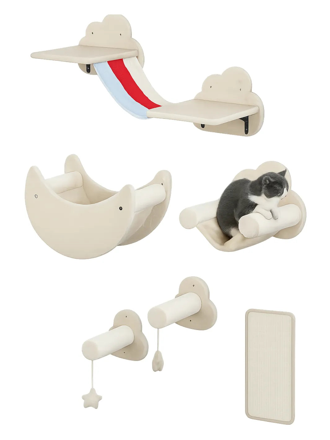 Arbre à Chat Mural 6 Pièces avec Hamacs Design et Échelle - Lunévia