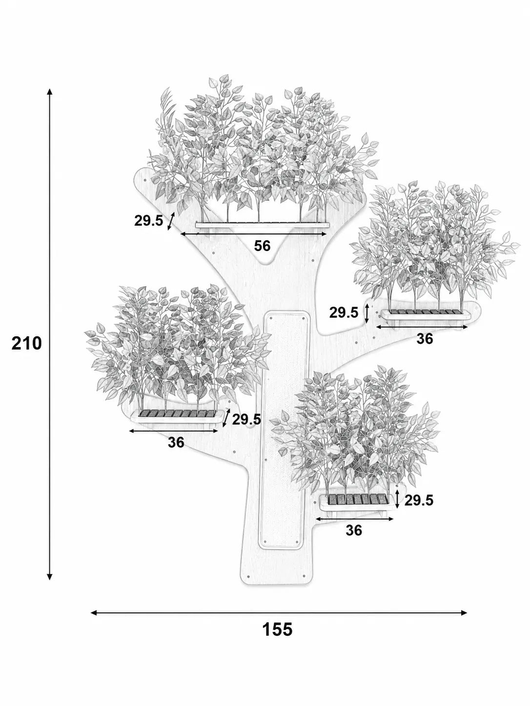 Arbre à Chat Mural Bois 3 Niveaux 155 × 210 cm-Pinéor-Dimensions
