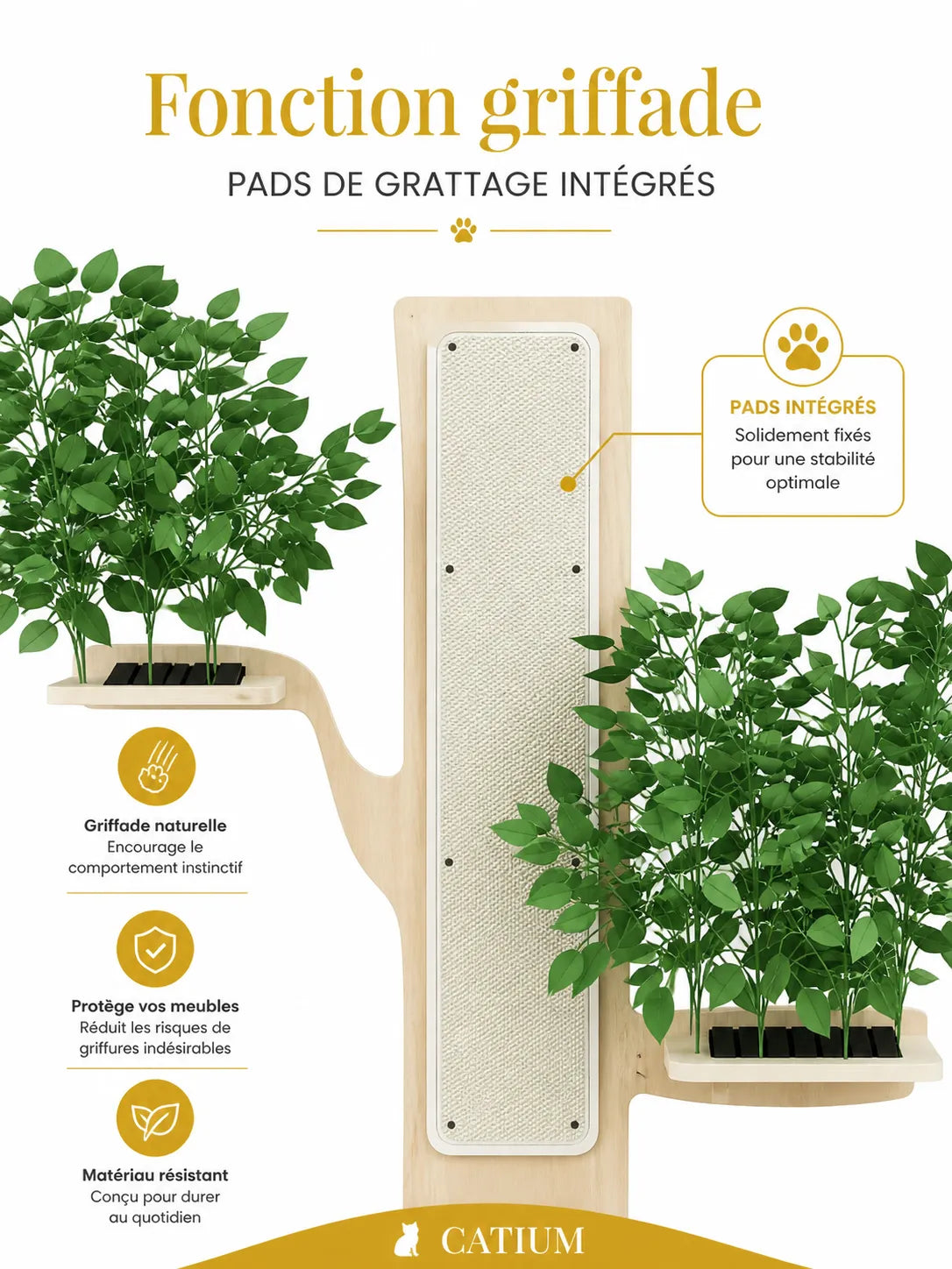 Arbre à Chat Mural Bois 3 Niveaux 155 × 210 cm-Pinéor- Caracteristique 1 