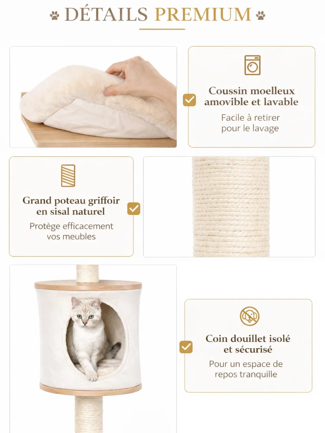 Arbre à Chat Mural Bois 3 Niveaux avec Niche - Altévo - Caracteristique 2