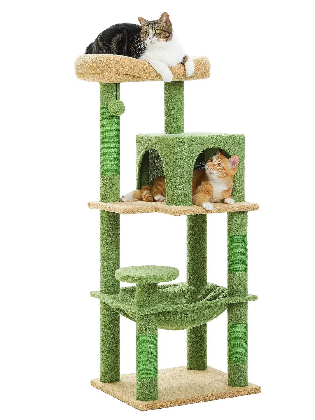 Arbre à Chat Vert 116 cm Style Cactus avec Condo, Hamac et Griffoirs en Sisal - Cactilune - Catium
