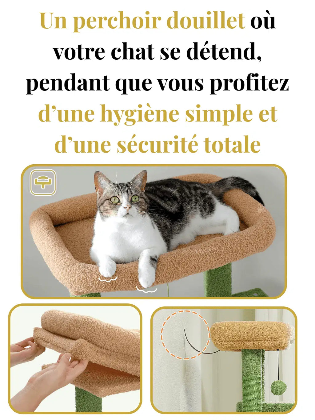 Arbre à Chat Vert 116 cm Style Cactus avec Condo, Hamac et Griffoirs en Sisal Caracteristique 1 - Catium
