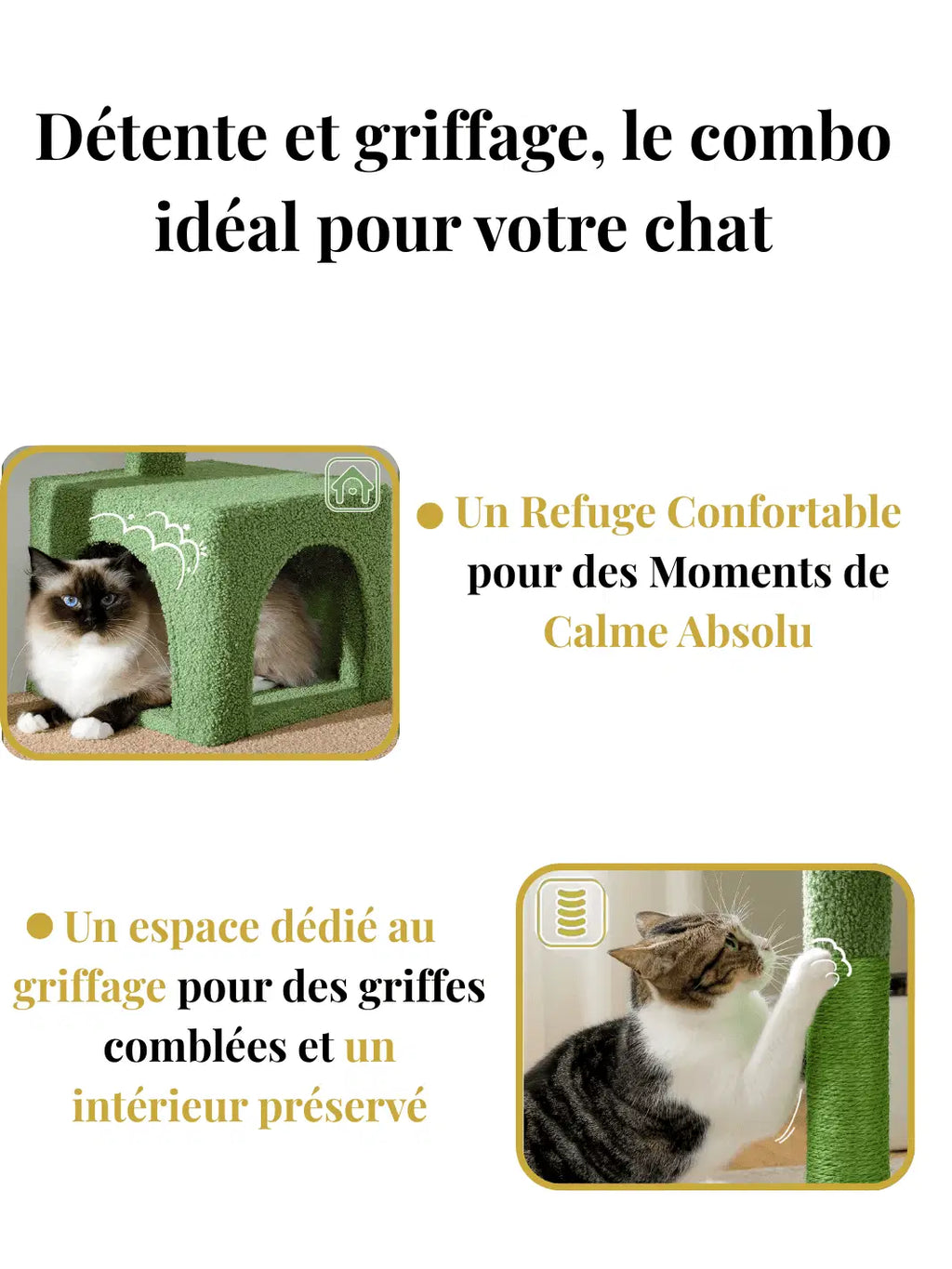 Arbre à Chat Vert 116 cm Style Cactus avec Condo, Hamac et Griffoirs en Sisal Caracteristique 2 - Catium