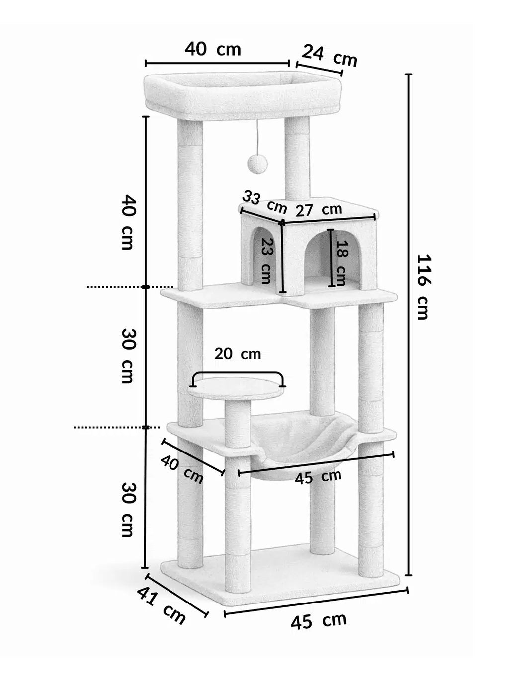 Arbre à Chat Vert 116 cm Style Cactus avec Condo, Hamac et Griffoirs en Sisal Dimensions - Catium