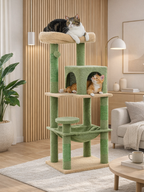 Arbre à Chat Vert 116 cm Style Cactus avec Condo, Hamac et Griffoirs en Sisal Interieur