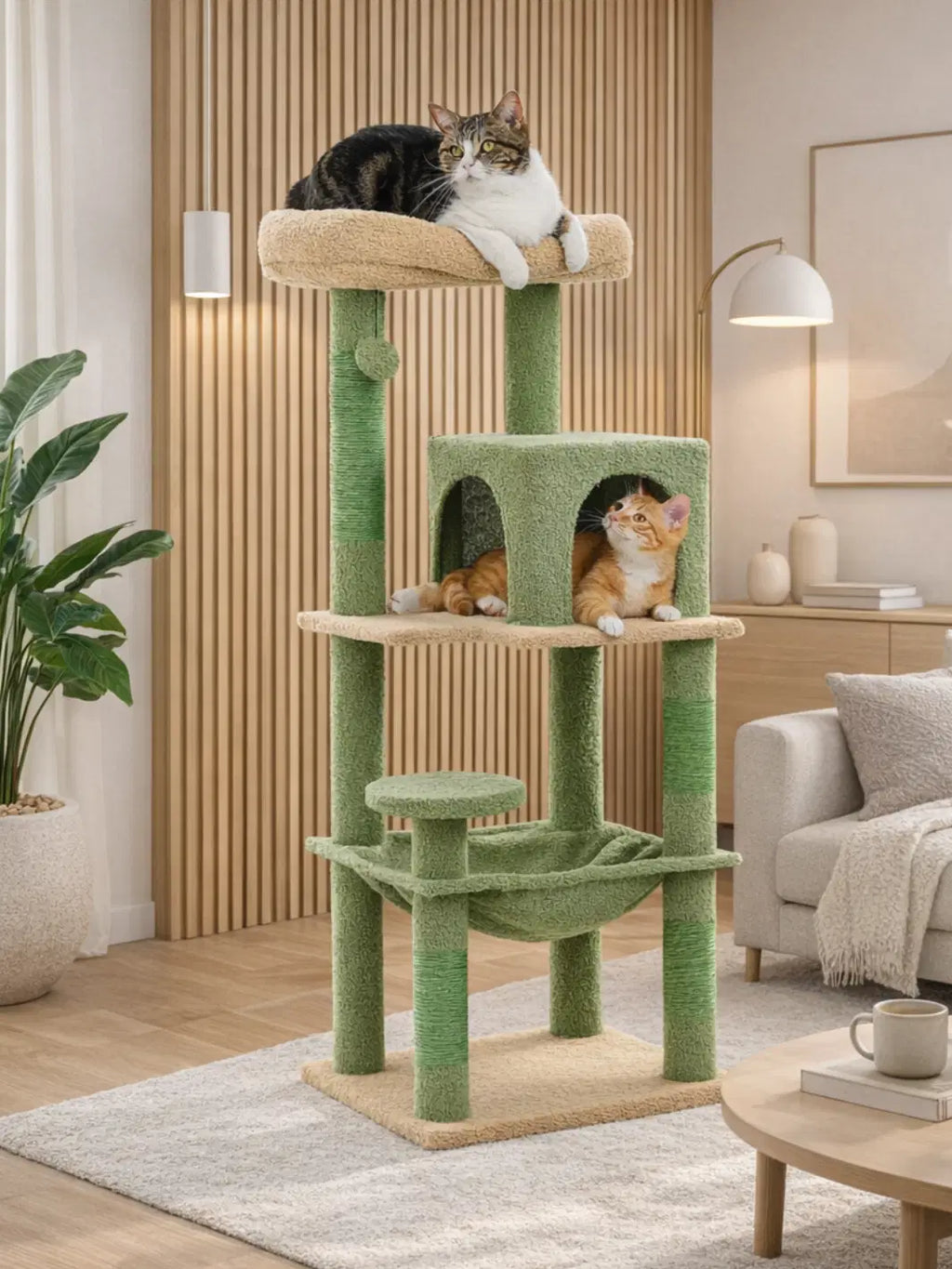 Arbre à Chat Vert 116 cm Style Cactus avec Condo, Hamac et Griffoirs en Sisal Interieur - Cactilune - Catium