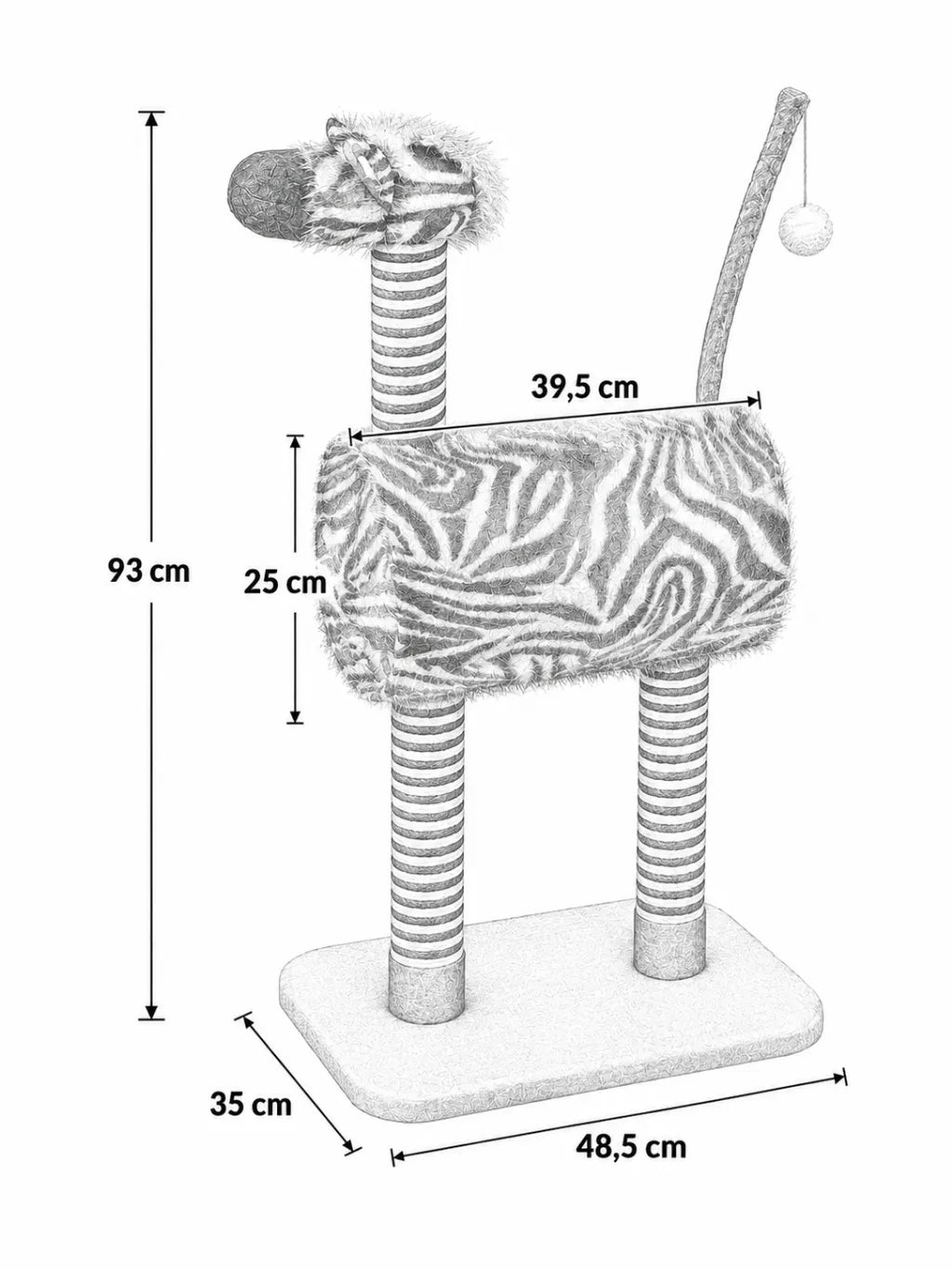 Arbre à Chat Zèbre avec Tunnel et Griffoirs-dimensions
