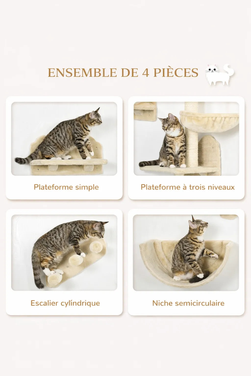 Arbre à Chat murale pour chat 4 pièces avec panier  - Tavora - Caracteristique 1 