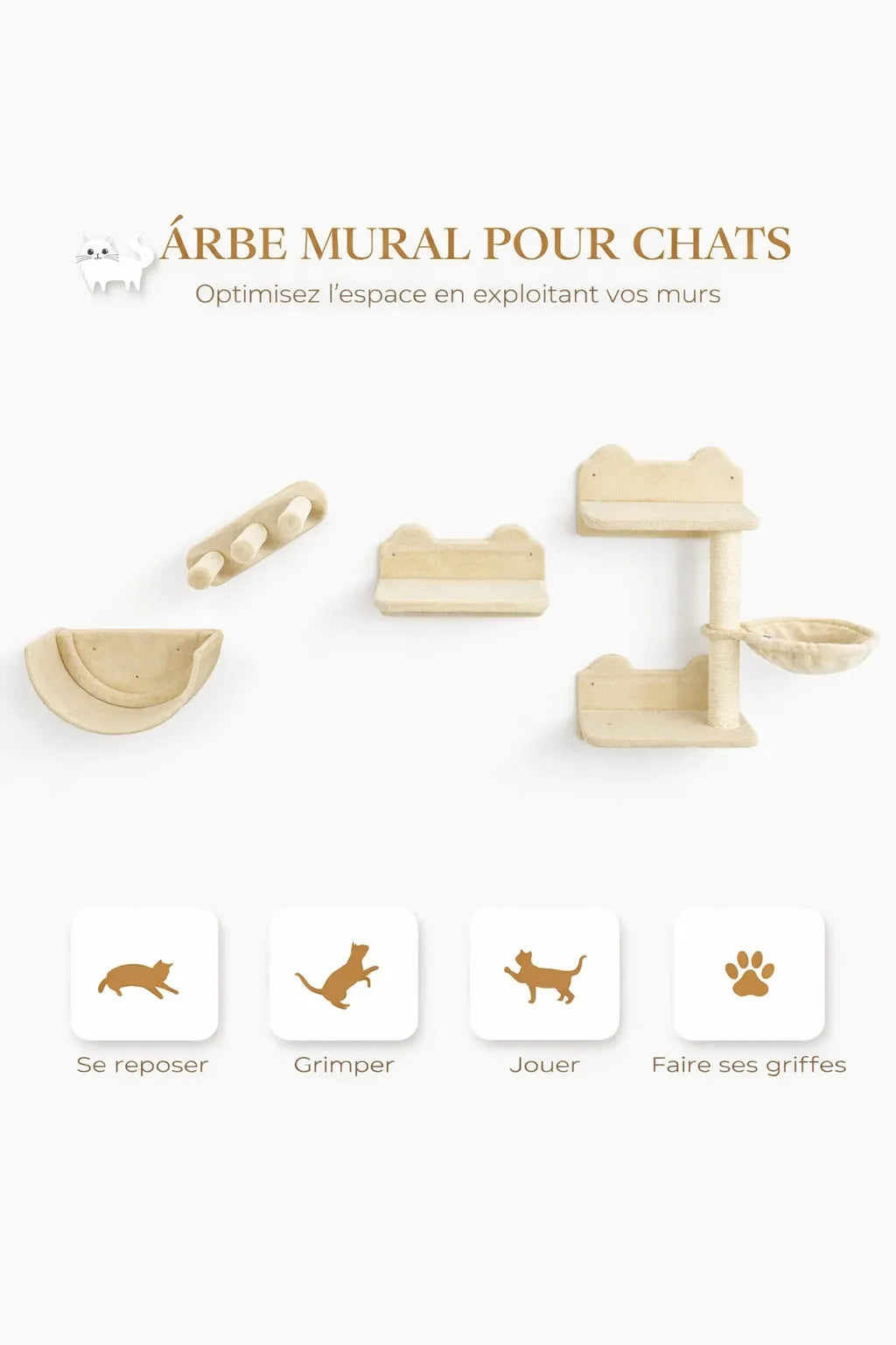 Arbre à Chat murale pour chat 4 pièces avec panier  - Tavora - Caracteristique 3