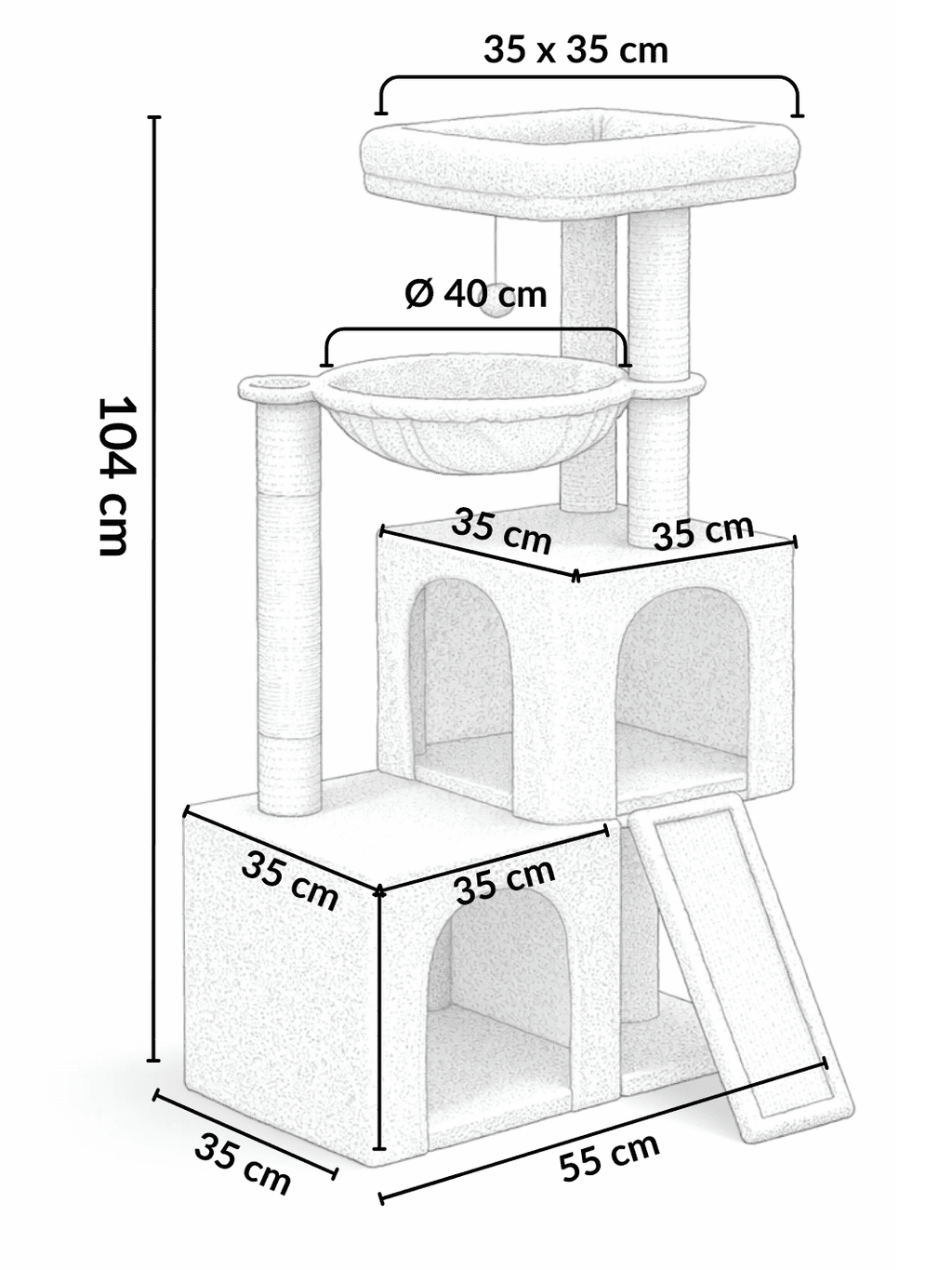 Arbre à Chat 104 cm avec Condos Spacieux et Griffoirs en Sisal Dimensions | CATIUM