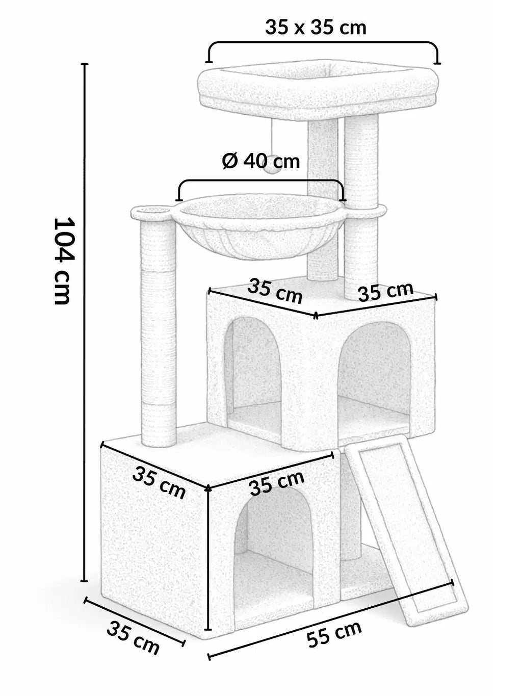 Arbre à Chat 104 cm avec Condos Spacieux et Griffoirs en Sisal Dimensions - CATIUM