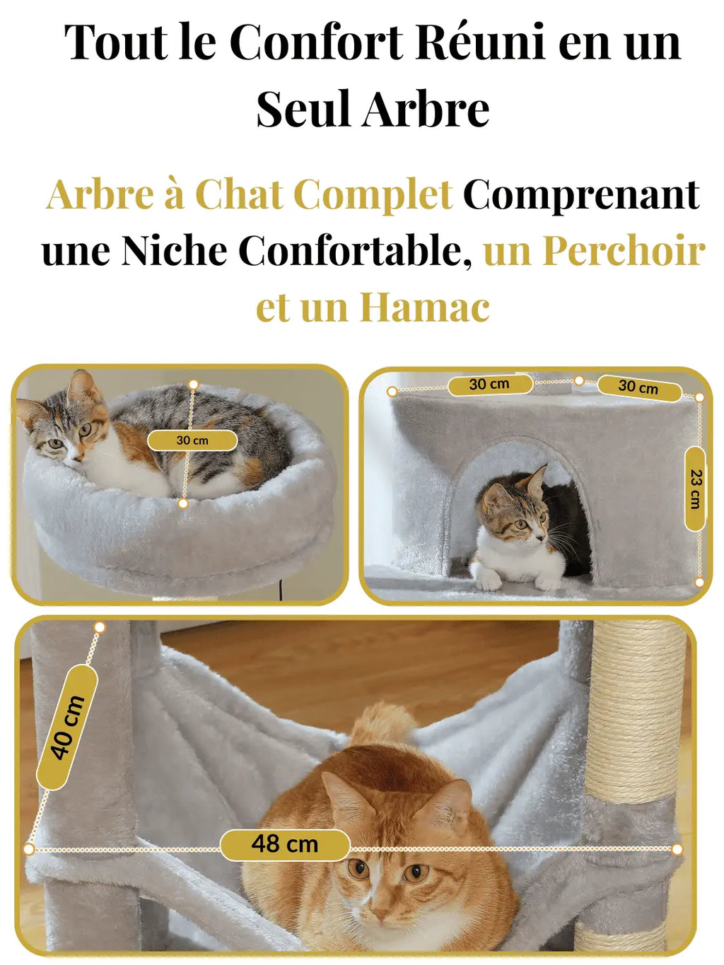 Arbre à Chat 140 cm avec Condos, Hamac et Griffoirs en Sisal | CATIUM
