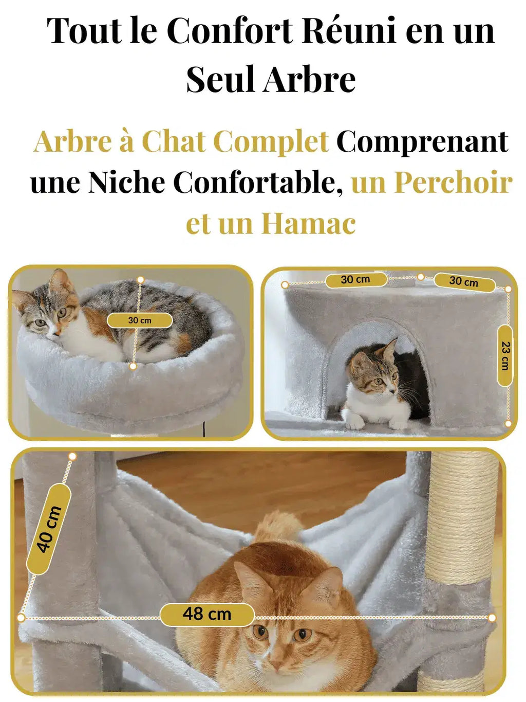 Arbre à Chat 140 cm avec Condos, Hamac et Griffoirs en Sisal - CATIUM
