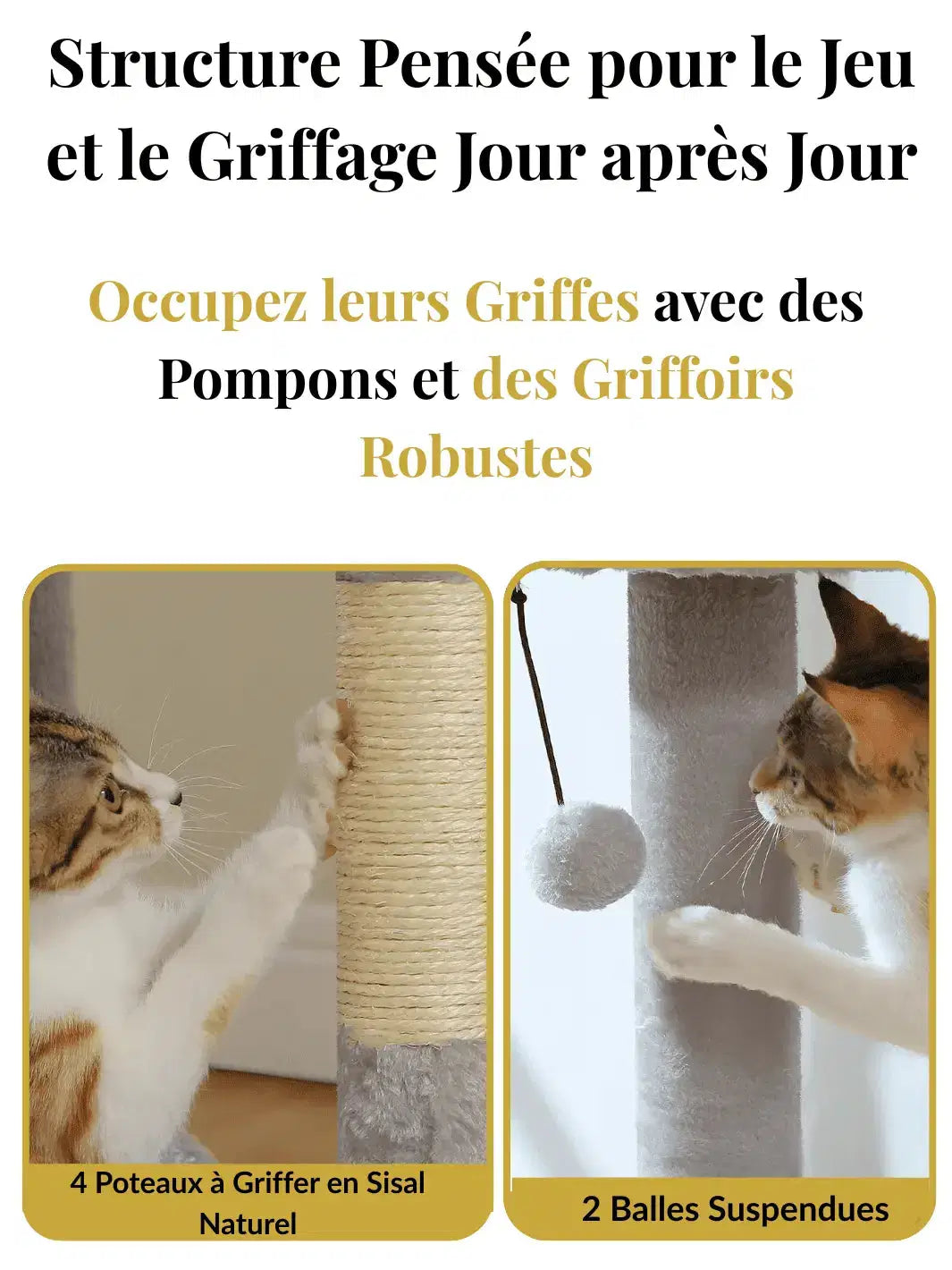 Arbre à Chat 140 cm avec Condos, Hamac et Griffoirs en Sisal - CATIUM