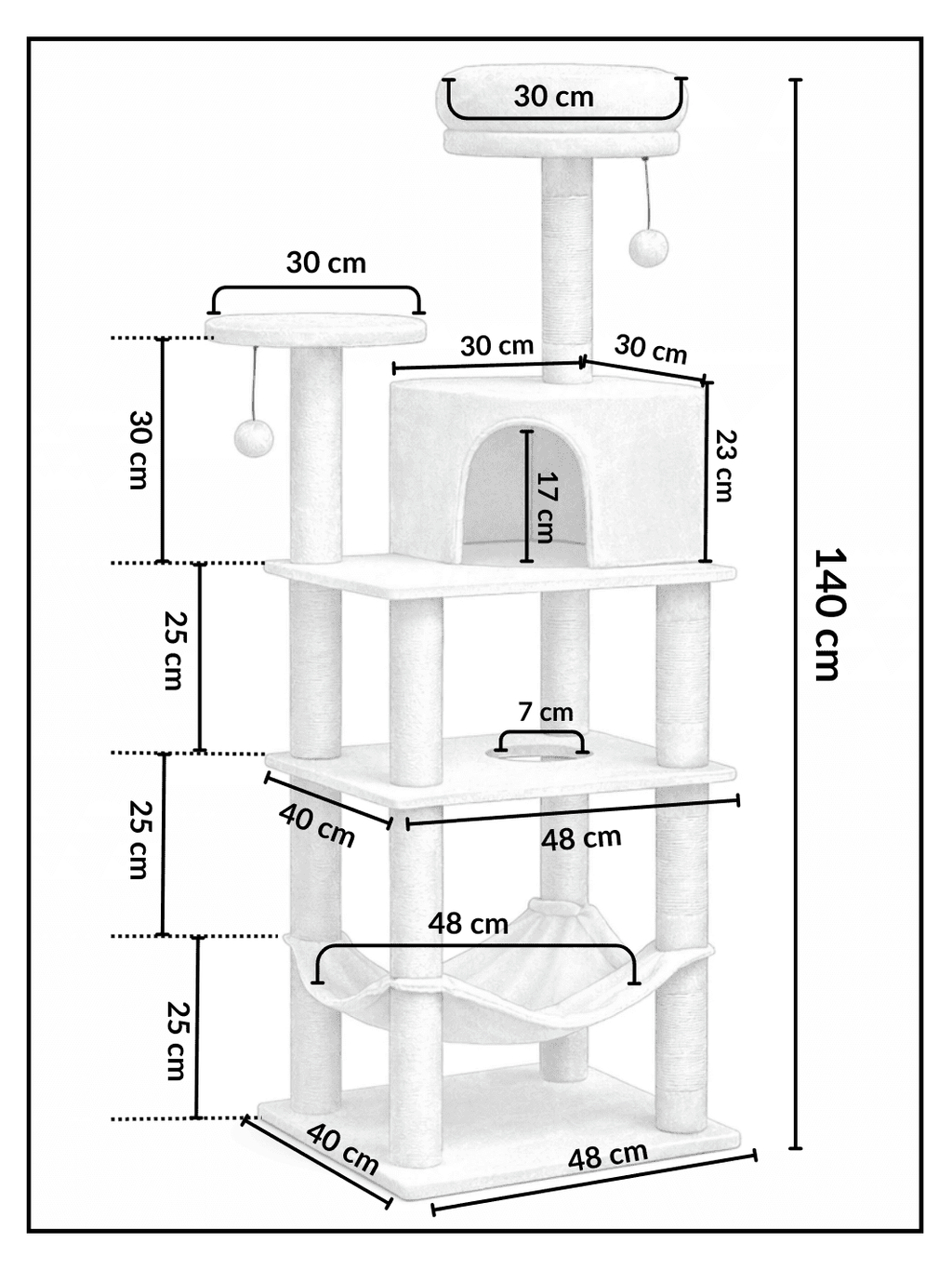 Arbre à Chat 140 cm avec Condos, Hamac et Griffoirs en Sisal | CATIUM