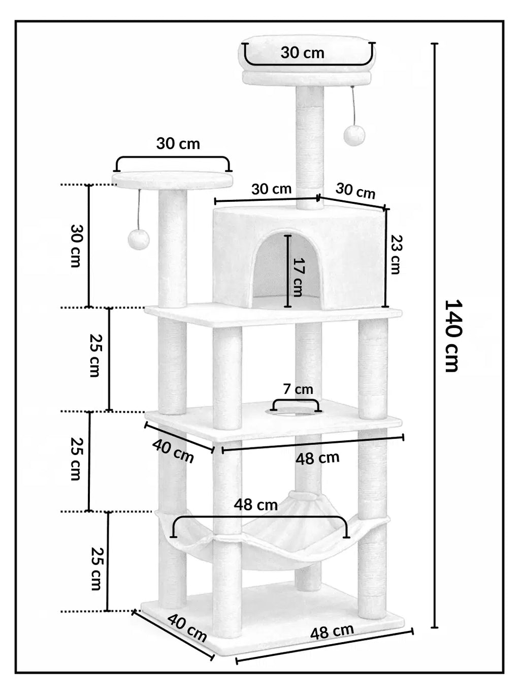Arbre à Chat 140 cm avec Condos, Hamac et Griffoirs en Sisal - CATIUM