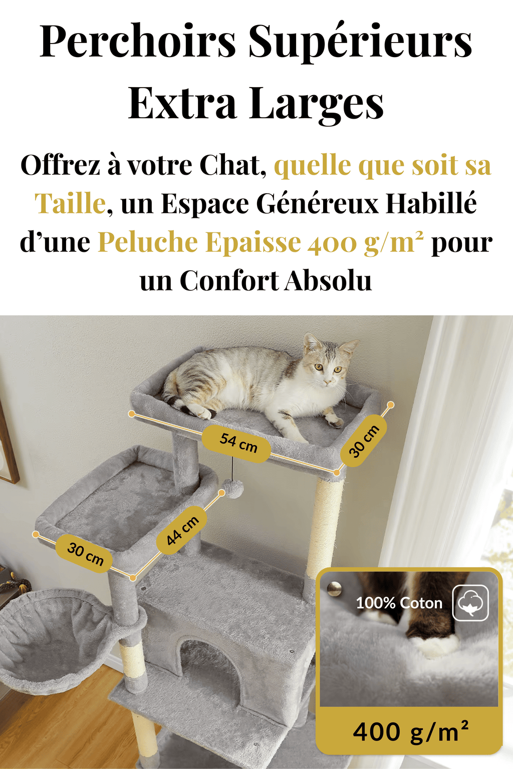 Arbre à Chat Beige 186 cm avec Plateformes et Griffoirs en Sisal Caracteristique_2  | Catium