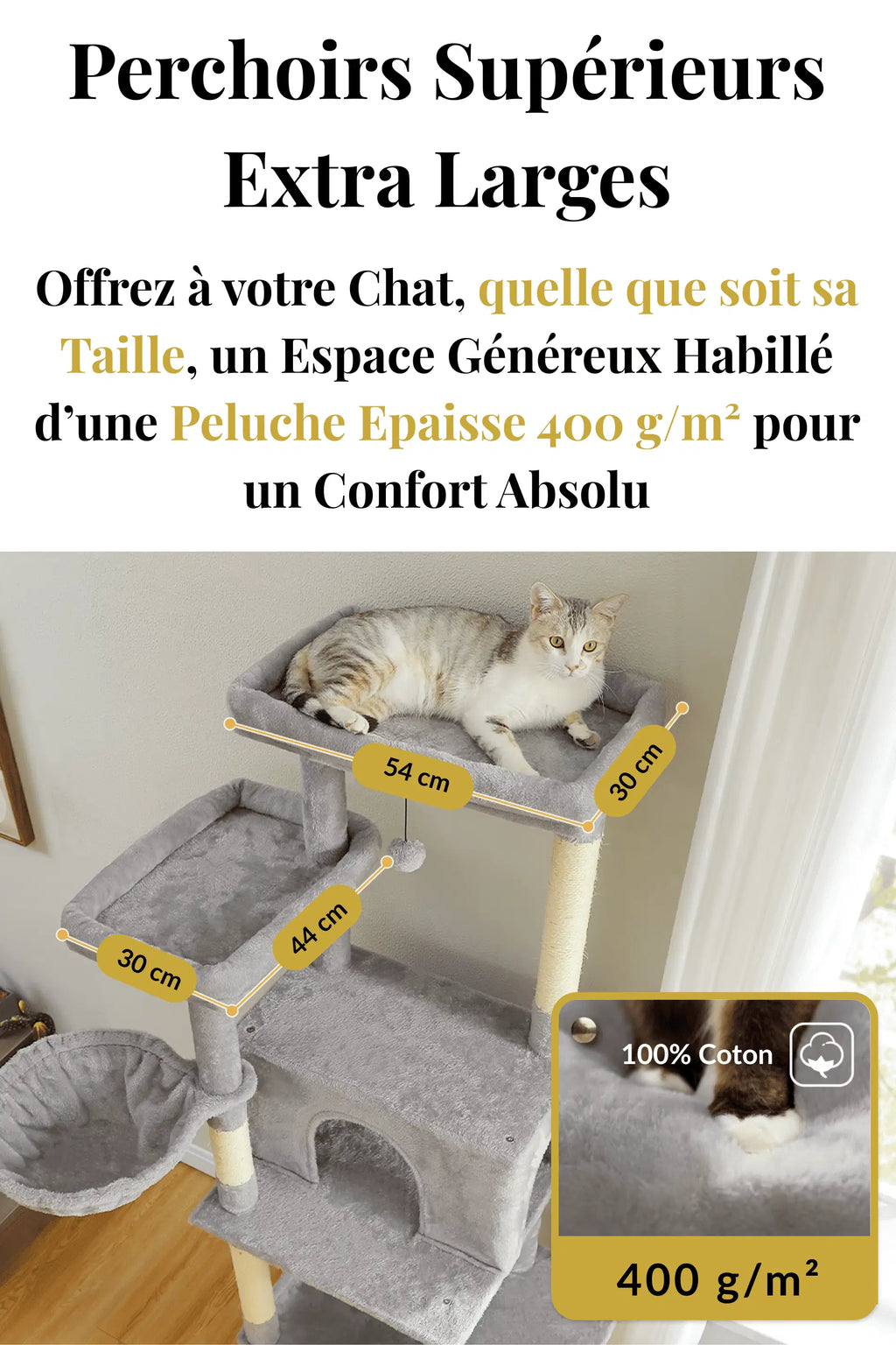 Arbre à Chat Beige 186 cm avec Plateformes et Griffoirs en Sisal Caracteristique_2 - Catium