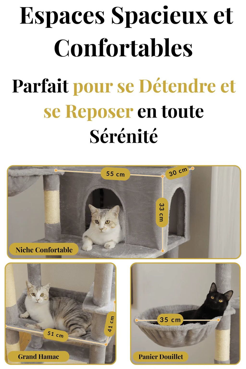 Arbre à Chat Beige 186 cm avec Plateformes et Griffoirs en Sisal Caracteristique_3 - Catium