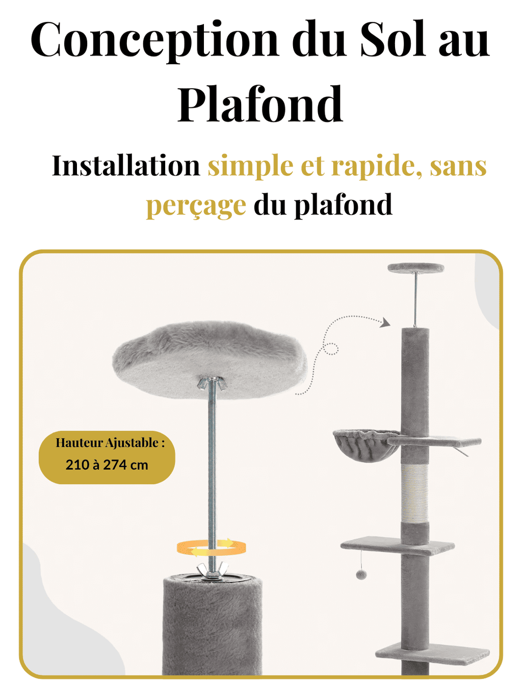 Arbre_a_Chat_210-274_cm_Ajustable_avec_Condo_et_Griffoirs_Caracteristique_1  | Catium