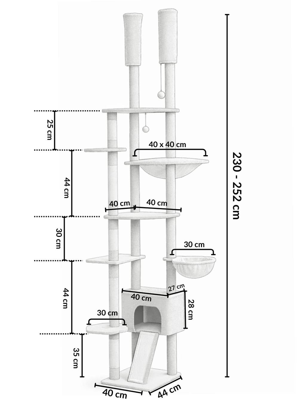 Arbre_a_Chat_230_255_cm_Style_Cactus_avec_Condo_et_Hamac_Dimensions | Catium