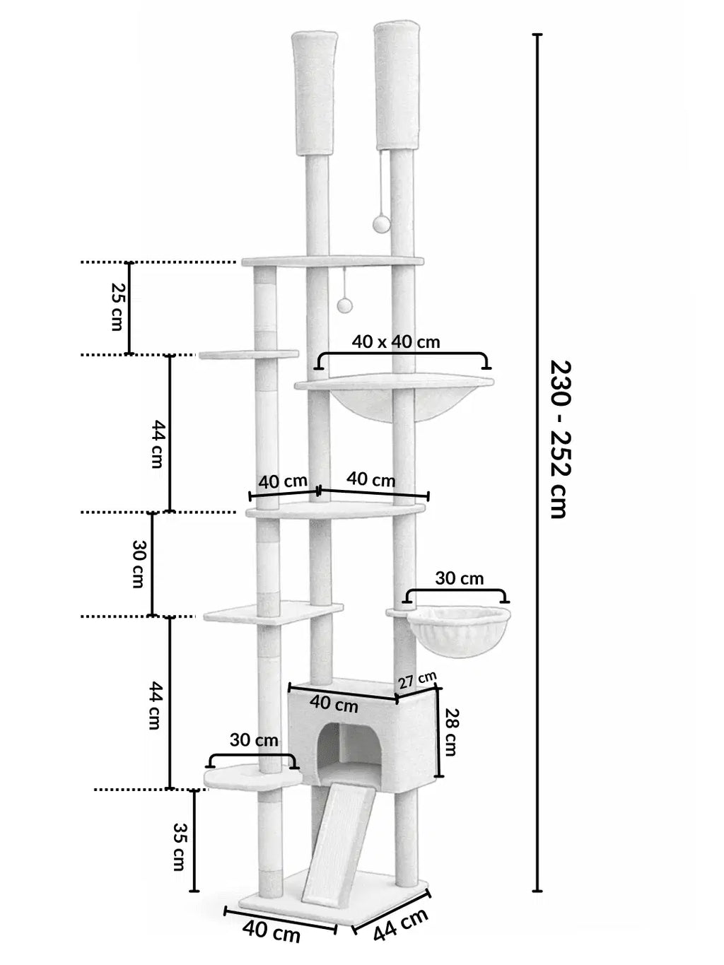 Arbre_a_Chat_230_255_cm_Style_Cactus_avec_Condo_et_Hamac_Dimensions - Catium