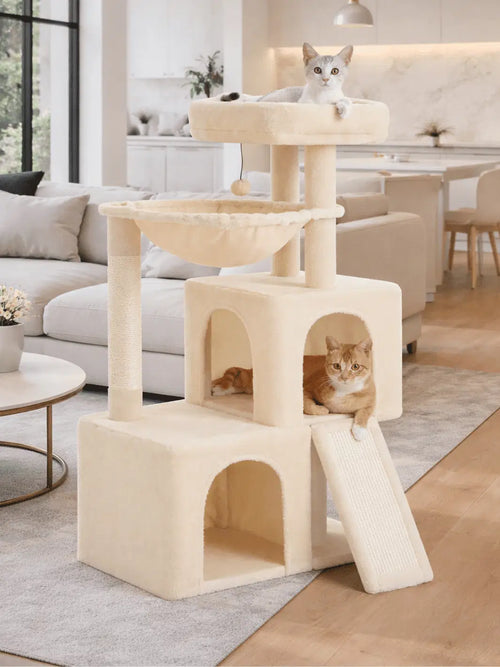 Arbre à Chat Beige 104 cm avec Condos Spacieux et Griffoirs en Sisal Intérieur - Beigeline - CATIUM