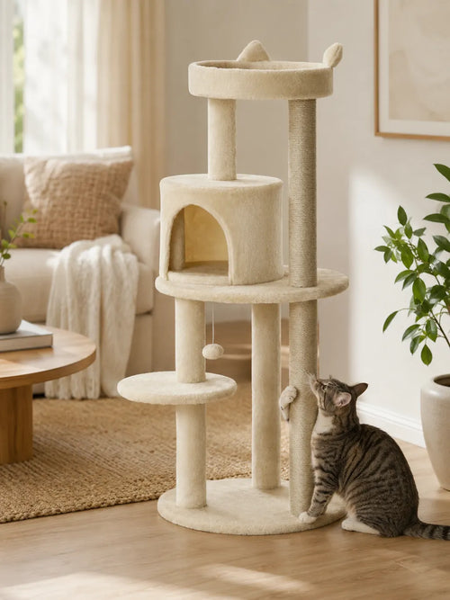 Arbre a Chat Beige 104 cm avec Niche et Griffoir-interieur