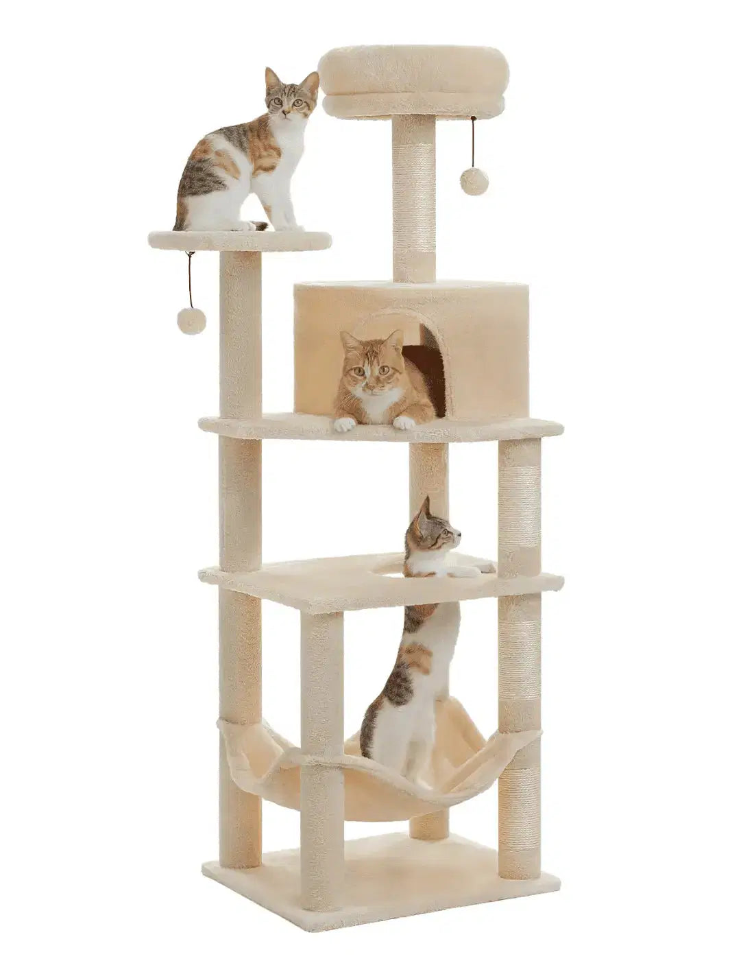Arbre à Chat Beige 140 cm avec Condos, Hamac et Griffoirs en Sisal - Sablino - CATIUM
