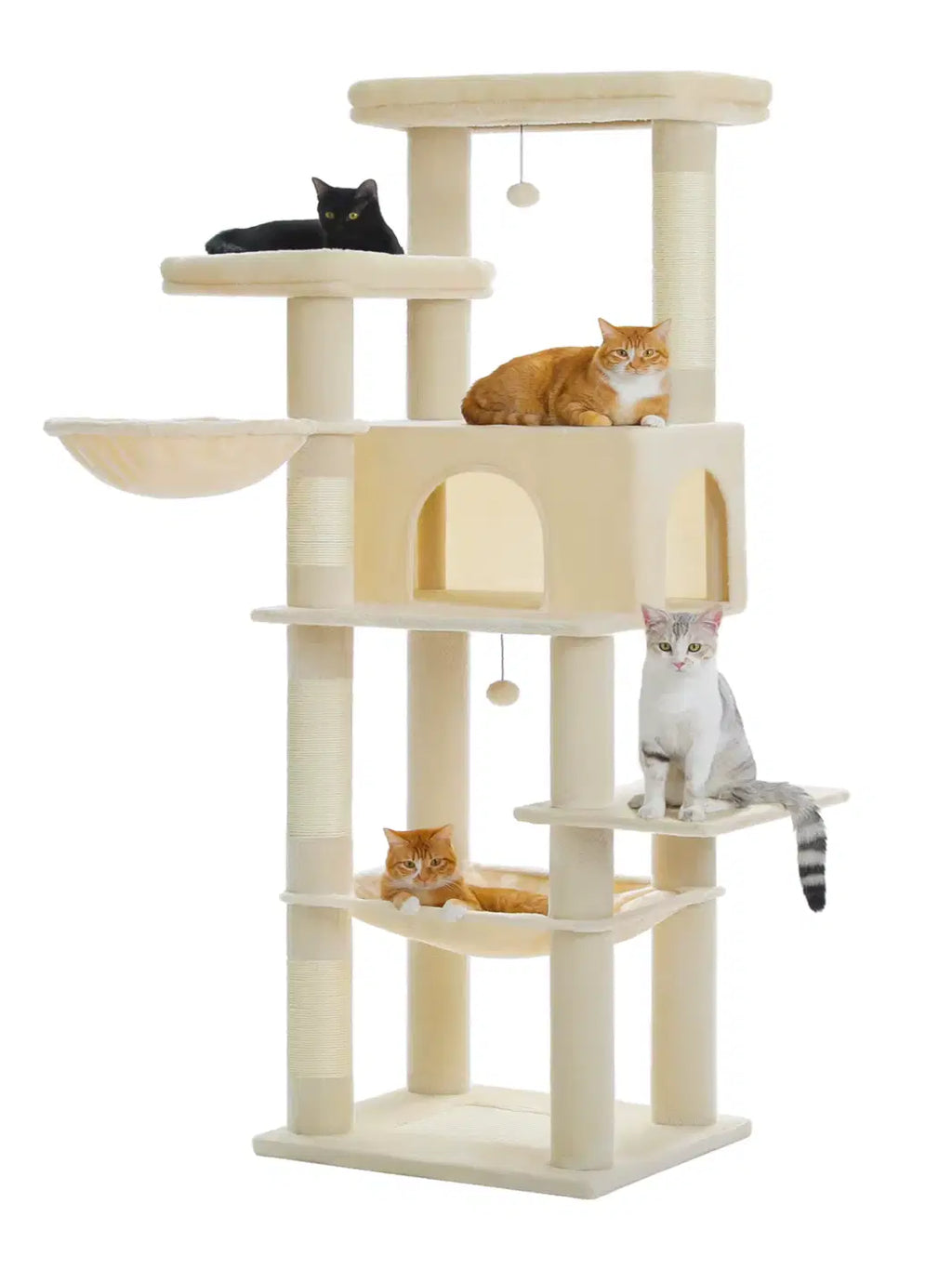 Arbre à Chat Beige 186 cm avec Plateformes et Griffoirs en Sisal - Lunara