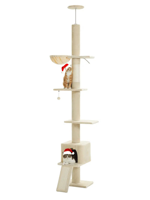 Arbre_a_Chat_Beige_210-274_cm_Ajustable_avec_Condo_et_Griffoirs - Sablina - Catium