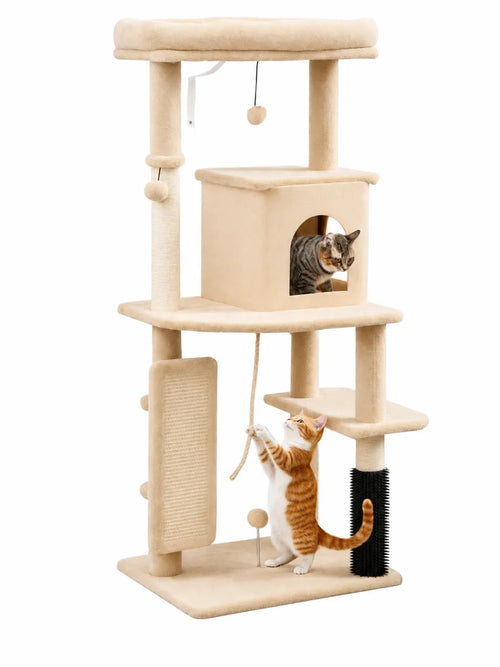 Arbre a Chat Beige avec Brosse et Balles de Jeu-Brossia