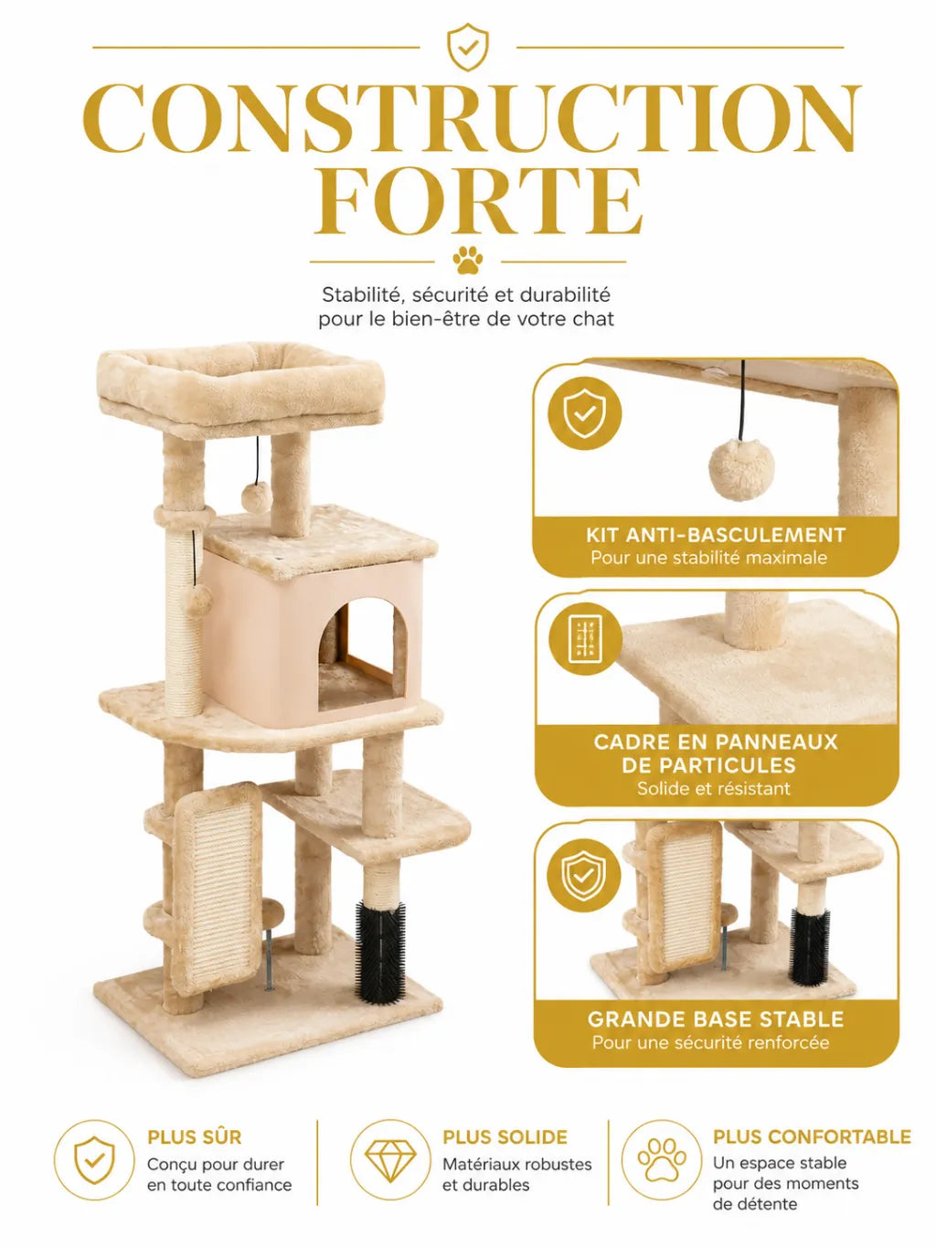 Arbre a Chat Beige avec Brosse et Balles de Jeu-caracteristique1