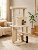 Arbre a Chat Beige avec Brosse et Balles de Jeu-interieur