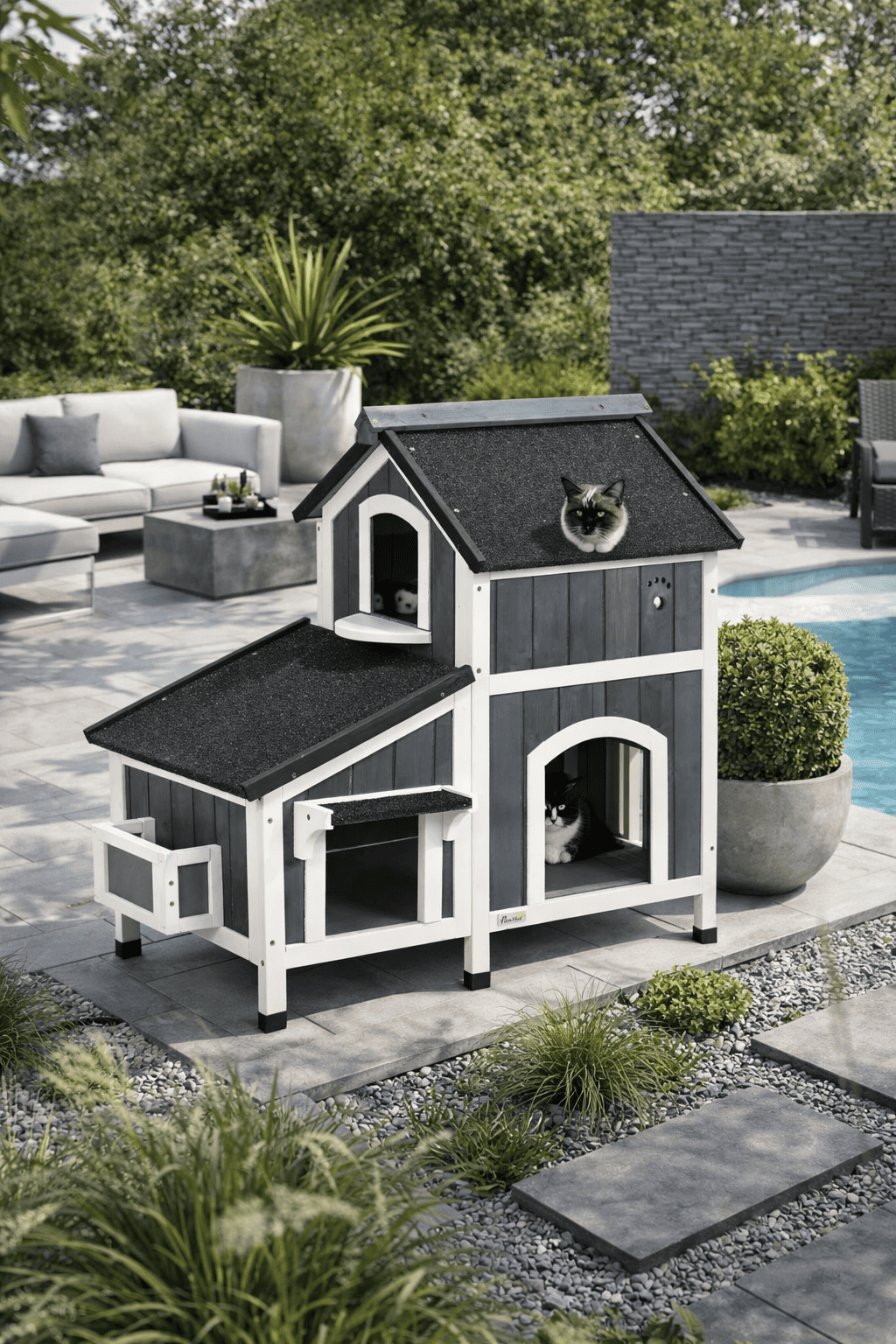Maison Extérieure pour Chat 2 Niveaux avec Fenêtres | Florvian