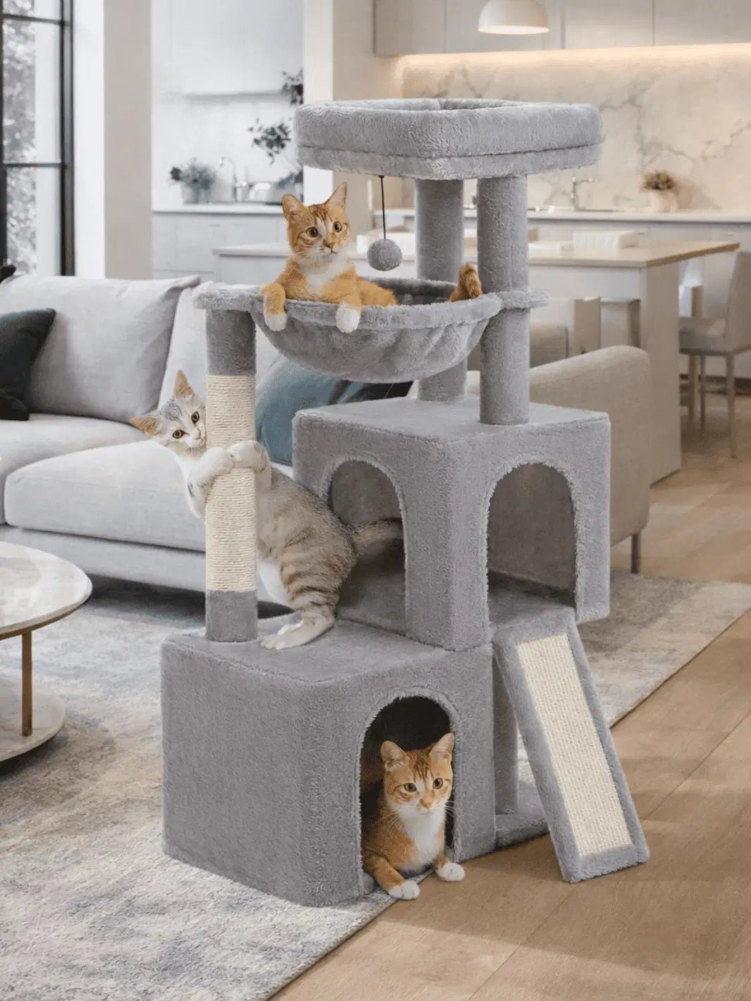 Arbre à Chat Gris 104 cm avec Condos Spacieux et Griffoirs en Sisal Intérieur - Grisette - CATIUM