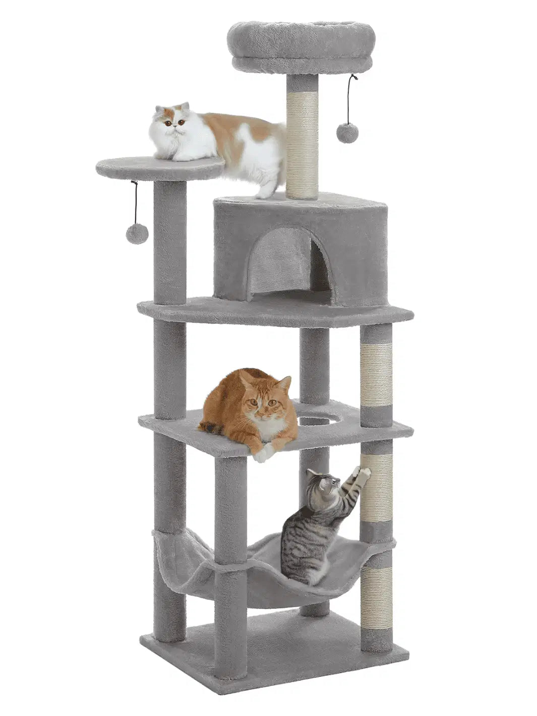 Arbre à Chat Gris 140 cm avec Condos, Hamac et Griffoirs en Sisal - Grisoline - CATIUM